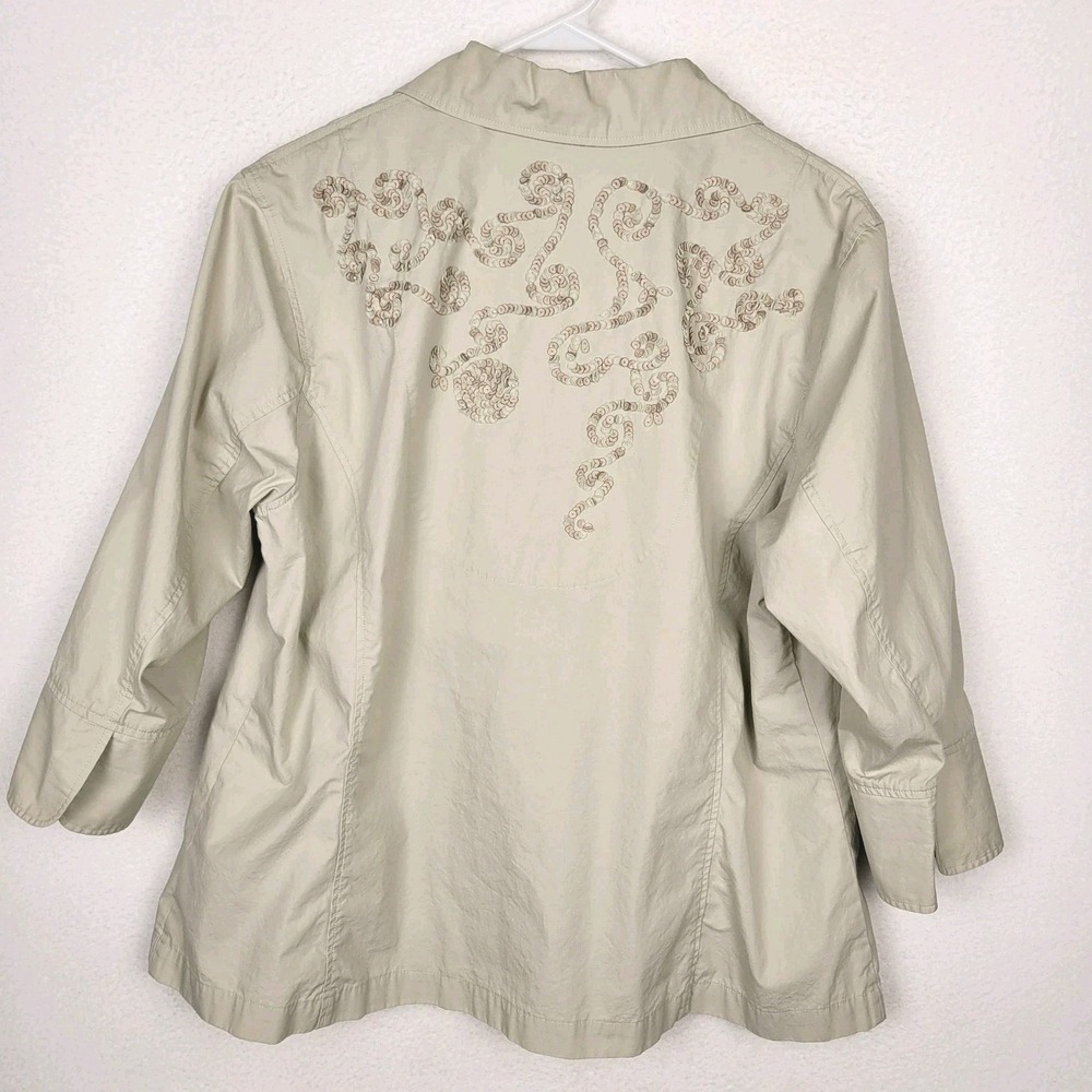 Coldwater Creek Sequin Detail Jacket W18 Beige Cotton Plus Size Boho Cottagecore - Picture 3 of 10